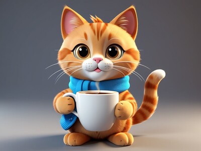 Котик с чашкой