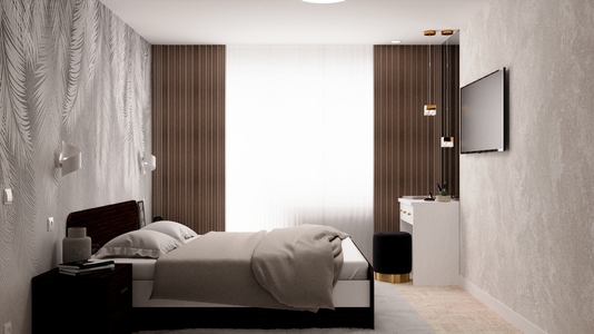 Спальня в современном силе с мебелью цвета венге