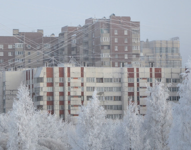Городские дома в мороз