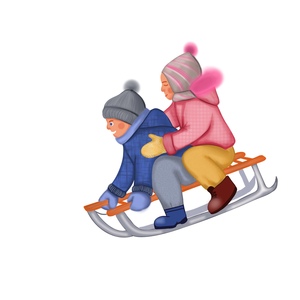 Дети катаются на санках зимой