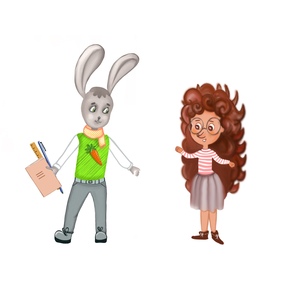 Персонажи зайчик и ежиха - ученики школы