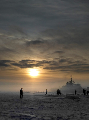 Морозный вечер на финском заливе в санкт-петербурге