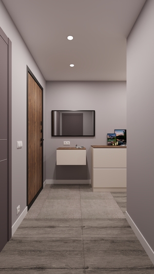 Прихожая с разным покрытием полов