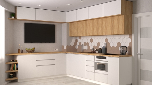 Кухня-гостиная с зелеными элементами